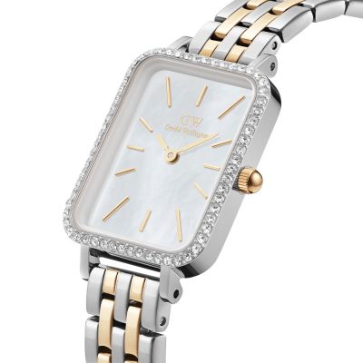 Daniel Wellington DW Watch Quadro Lumine Bezel 5-Link Two-Tone MOP 20x26mm Silver