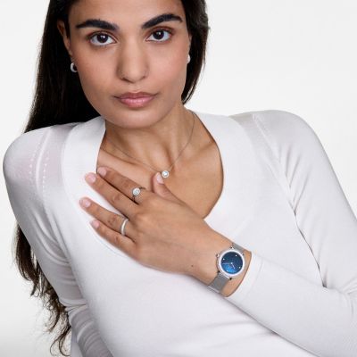 Daniel Wellington DW Watch Crystalline Bezel Sterling Blue 32mm Silver