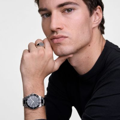 Daniel Wellington DW Watch Iconic Paradigma Link Black Enamel 40mm Silver