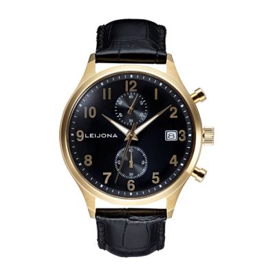 Leijona Ohra Krono, Gold Tone & Black, 5020-2610, rannekello