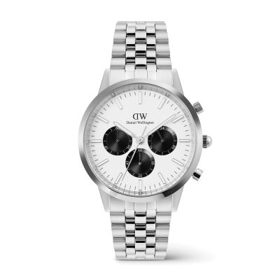 Daniel Wellington DW Watch Iconic Chronograph Arch 5-Link Off- White Panda Silver 42mm