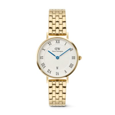 Daniel Wellington DW Watch Petite Roman Numerals Date 5-link Gold 28mm