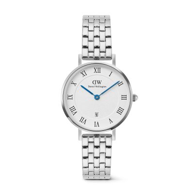 Daniel Wellington DW Watch Petite Roman Numerals Date 5-link Silver 28mm