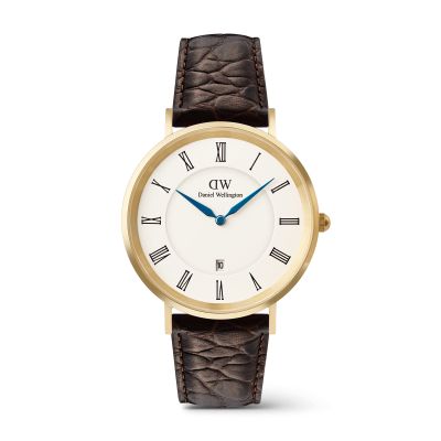 Daniel Wellington DW Watch Classic Roman Numerals Date Dark Brown Croc Belly Gold 40mm