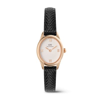 Daniel Wellington DW Watch Ophelia Mini Black Lizard White Guilloché Rose Gold 22x25.5mm