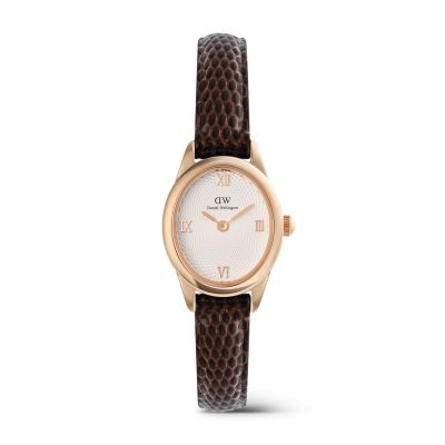 Daniel Wellington DW Watch Ophelia Mini Dark Brown Lizard White Guilloché Rose Gold 22x25.5mm