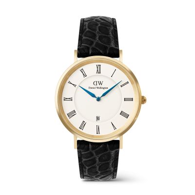 Daniel Wellington DW Watch Classic Roman Numerals Date Black Croc Belly Gold 40mm