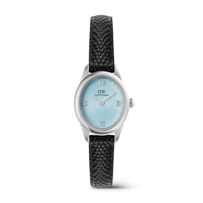 Daniel Wellington DW Watch Ophelia Mini Black Lizard Ice Blue Guilloché Silver 22x25.5mm