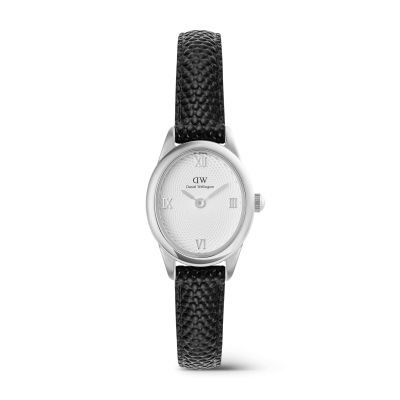 Daniel Wellington DW Watch Ophelia Mini Black Lizard White Guilloché Silver 22x25.5mm