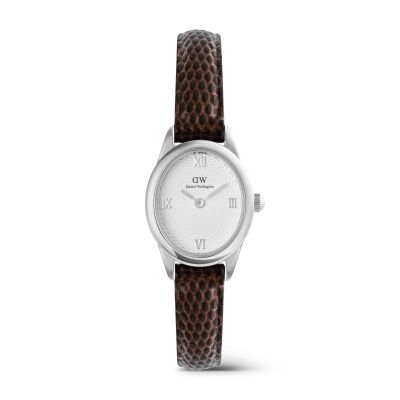 Daniel Wellington DW Watch Ophelia Mini Dark Brown Lizard White Guilloché Silver 22x25.5mm