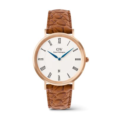 Daniel Wellington DW Watch Classic Roman Numerals Date Light Brown Croc Belly Rose Gold 40mm