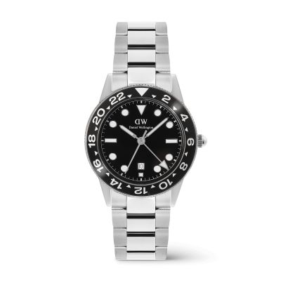 Daniel Wellington DW Watch Iconic GMT Link Black Ceramic Bezel Silver 40mm