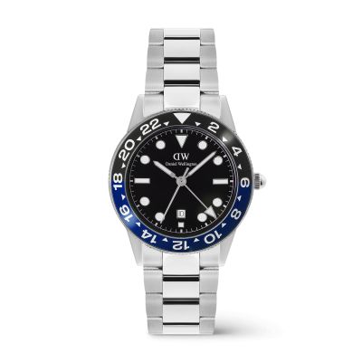 Daniel Wellington DW Watch Iconic GMT Link Black Blue Ceramic Bezel Silver 40mm