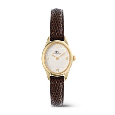 Daniel Wellington DW Watch Ophelia Mini Dark Brown Lizard White Guilloché Gold 22x25.5mm