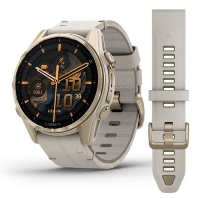 Garmin Fenix ​​8, 43mm Amoled Sapphire, Soft Gold and Limestone Colored Leather Strap, Smartwatch 010-02903-40