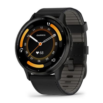Garmin Venu 3 Slate Stainless Steel Bezel and Black Leather Strap, Amoled GPS Smartwatch 010-02784-52