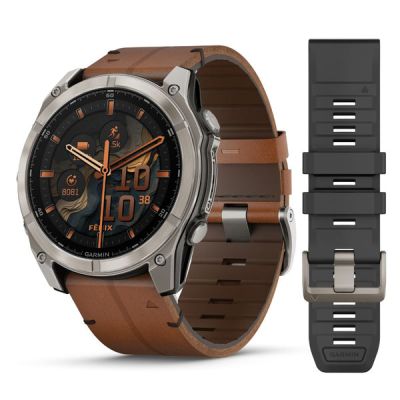 Garmin Fenix ​​8, 51mm Amoled Sapphire, Charcoal Grey DLC Titanium and Brown Leather Strap, Smartwatch 010-02905-40